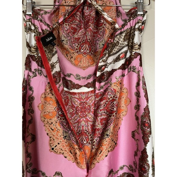 Aakaa Halter Maxi Full A-line Slip Dress Red Pink Paisley Print Women’s‎ Medium - Picture 6 of 14